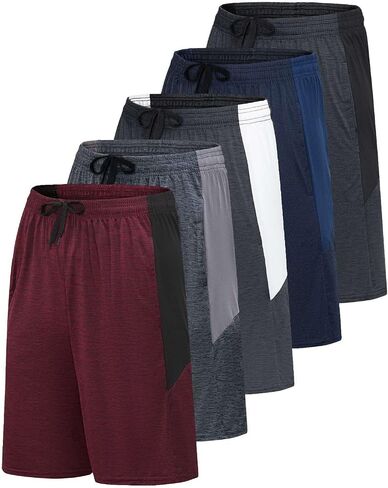Real Essentials Men’s 5 Pack: 9" Dry-Fit Shorts – Athletic Gym, Workout, Basketball, Running, Casual Lounge Active Pockets in Saudi Arabia