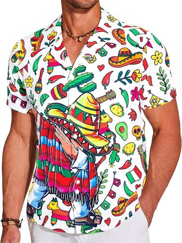 Men's Hawaiian Floral Shirt Cool V Neck Button Down Shirts Tropical Holiday Beach Shirts Casual Short Sleeve Mens Shirt in Kuwait