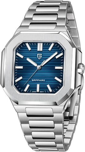 Pagani Design Luxury Octagonal Watch with Sapphire Glass, 37mm Stainless Steel Case, Japanese Movement, Blue/Turquoise/Green/White Dial Options in Saudi Arabia