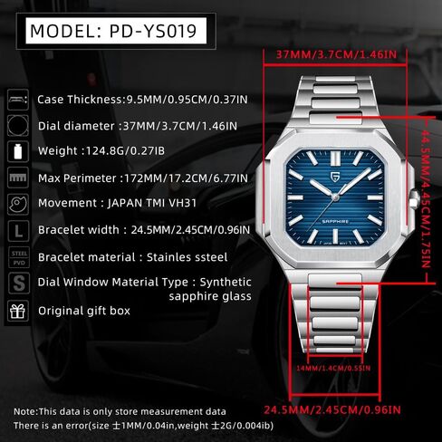 Pagani Design Luxury Octagonal Watch with Sapphire Glass, 37mm Stainless Steel Case, Japanese Movement, Blue/Turquoise/Green/White Dial Options in Saudi Arabia