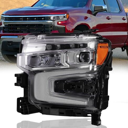 مصباح أمامي Zhaoyang LED متوافق مع Chevy شيفروليه سيلفرادو 1500 2022 2023 2024 مجموعة المصابيح الأمامية بديلة لعدسة شفافة (جانب الركاب الأيمن) in Kuwait