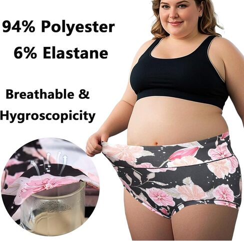Women's Underwear Plus Size Panties High Waist Rose Floral Print 6 Pack XL-6XL Female Plus Brief Ladies Undies in Kuwait