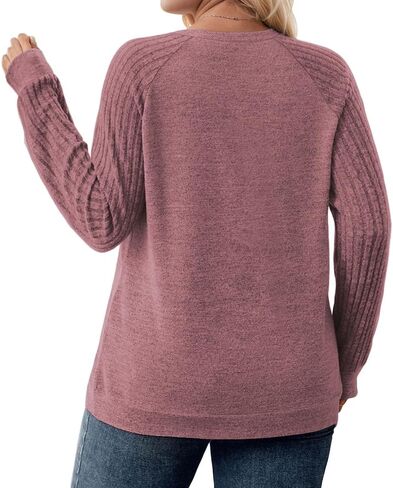 Womens Plus-Size Sweatshirts Casual Raglan Long Sleeve Pullover Tops Lightweight Fashion Crew Neck Shirts XL-5XL in Saudi Arabia