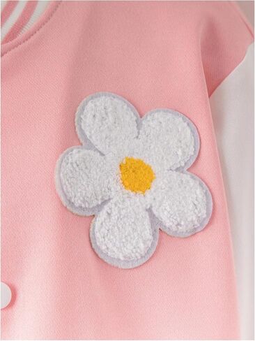 Girl's 3D Floral Bomber Jackets Long Sleeve Button Down Baseball Jacket Coat in Saudi Arabia