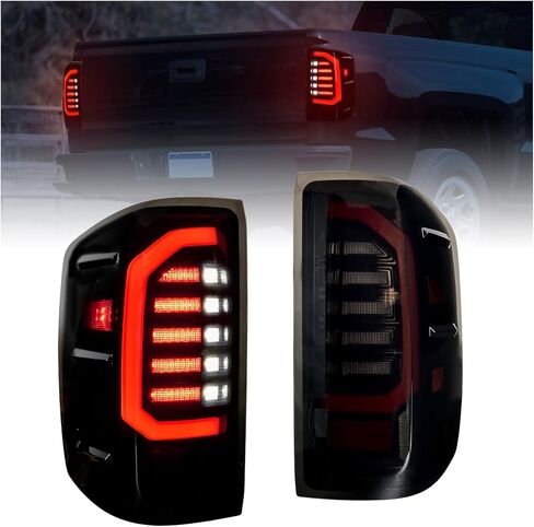 مصابيح خلفية LED لملحقات Chevy Silverado 1500 2500HD 3500HD 2014-2018 GMC Sierra 3500HD 2015-2019، ترقية مصابيح LED الكاملة لإيقاف الفرامل بعدسة مدخنة (قطعتان) in Saudi Arabia