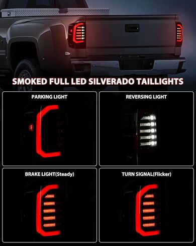 مصابيح خلفية LED لملحقات Chevy Silverado 1500 2500HD 3500HD 2014-2018 GMC Sierra 3500HD 2015-2019، ترقية مصابيح LED الكاملة لإيقاف الفرامل بعدسة مدخنة (قطعتان) in Saudi Arabia