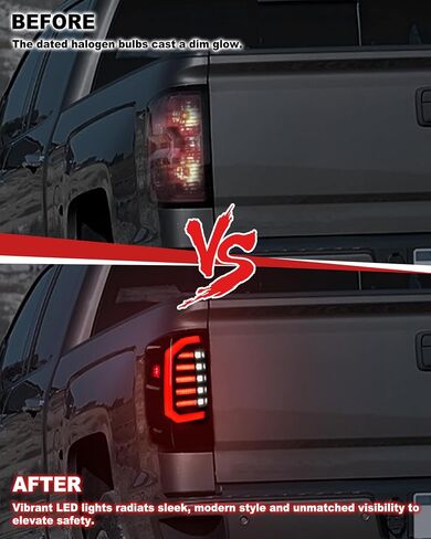 مصابيح خلفية LED لملحقات Chevy Silverado 1500 2500HD 3500HD 2014-2018 GMC Sierra 3500HD 2015-2019، ترقية مصابيح LED الكاملة لإيقاف الفرامل بعدسة مدخنة (قطعتان) in Saudi Arabia