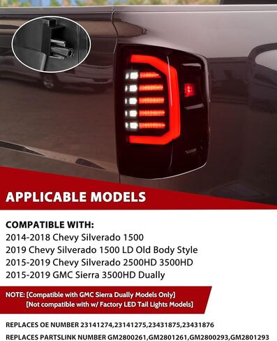 مصابيح خلفية LED لملحقات Chevy Silverado 1500 2500HD 3500HD 2014-2018 GMC Sierra 3500HD 2015-2019، ترقية مصابيح LED الكاملة لإيقاف الفرامل بعدسة مدخنة (قطعتان) in Saudi Arabia