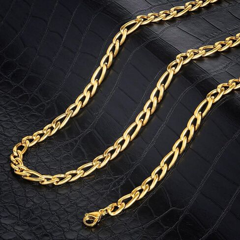 Invicta Jewelry Men's Polished Figaro Chain Stainless Steel Necklace (8mm) - 24" in Saudi Arabia