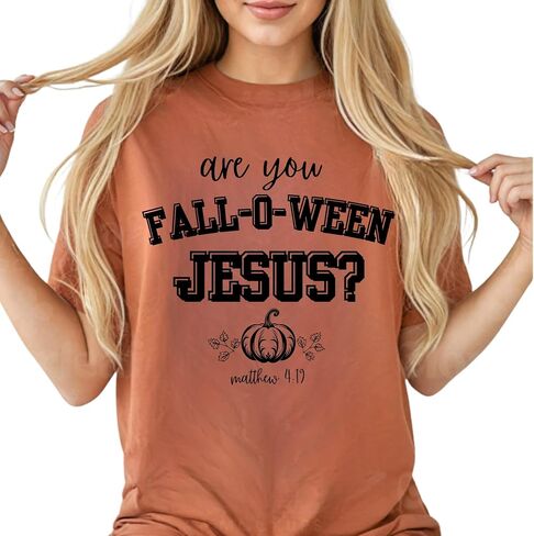 قميص RIVER BOUTIQUE Comfort Colors® Christian Halloween، هل أنت قميص Fall-O-Ween Jesus، قميص ديني للخريف، مضحك للهالوين المسيحي على شكل قرع، يسوع، تي شيرت Fall-O-Ween Jesus Christian، قميص ديني للخريف القديم، هل أنت Fall-O-Ween Jesus، نسائي Ch in Kuwait