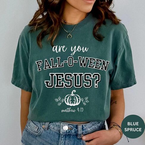 قميص RIVER BOUTIQUE Comfort Colors® Christian Halloween، هل أنت قميص Fall-O-Ween Jesus، قميص ديني للخريف، مضحك للهالوين المسيحي على شكل قرع، يسوع، تي شيرت Fall-O-Ween Jesus Christian، قميص ديني للخريف القديم، هل أنت Fall-O-Ween Jesus، نسائي Ch in Kuwait