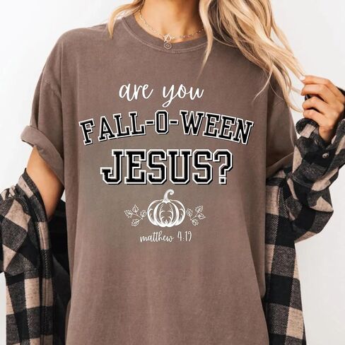 قميص RIVER BOUTIQUE Comfort Colors® Christian Halloween، هل أنت قميص Fall-O-Ween Jesus، قميص ديني للخريف، مضحك للهالوين المسيحي على شكل قرع، يسوع، تي شيرت Fall-O-Ween Jesus Christian، قميص ديني للخريف القديم، هل أنت Fall-O-Ween Jesus، نسائي Ch in Kuwait