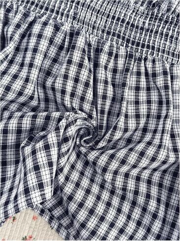 SOLY HUX Women's Y2k Plaid Top Fairy Grunge Lace Short Sleeve Blouse Shirts Aesthetic Clothes in Saudi Arabia