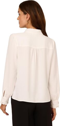 Adrianna Papell Womens Long Sleeve Woven Button Front Top with Contrast Neck Tie in Saudi Arabia