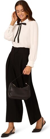 Adrianna Papell Womens Long Sleeve Woven Button Front Top with Contrast Neck Tie in Saudi Arabia