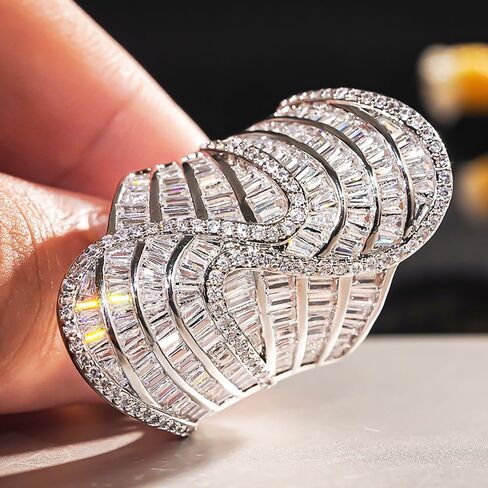 Unique Asymmetrical Brass Ring Bold Cubic Zirconia Jewelry Modern Art-Inspired Statement Piece in Saudi Arabia