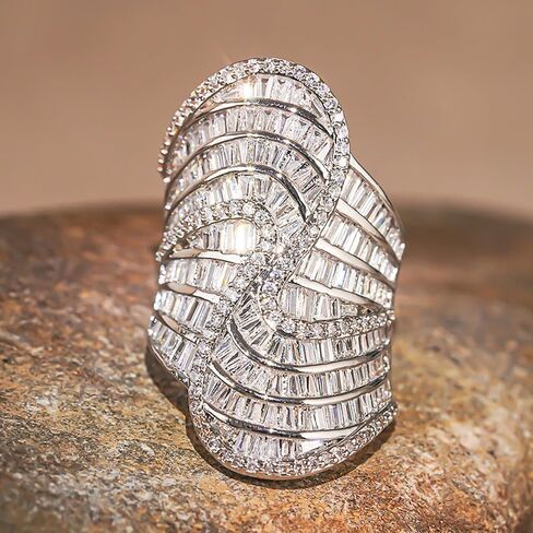 Unique Asymmetrical Brass Ring Bold Cubic Zirconia Jewelry Modern Art-Inspired Statement Piece in Saudi Arabia