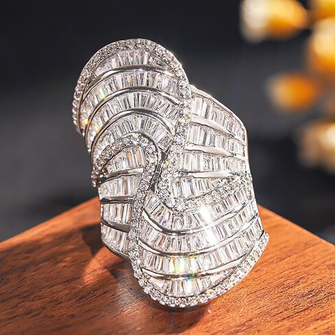 Unique Asymmetrical Brass Ring Bold Cubic Zirconia Jewelry Modern Art-Inspired Statement Piece in Saudi Arabia
