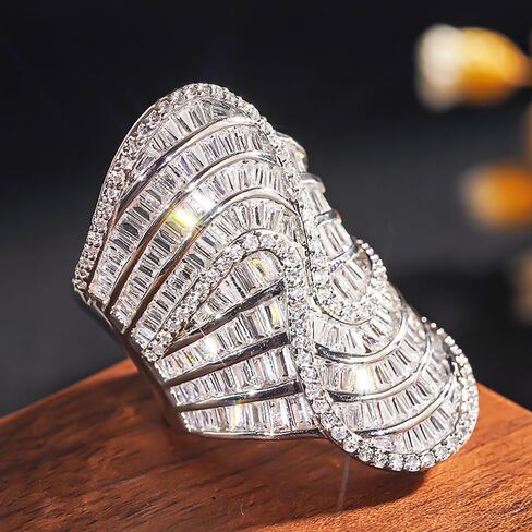 Unique Asymmetrical Brass Ring Bold Cubic Zirconia Jewelry Modern Art-Inspired Statement Piece in Saudi Arabia