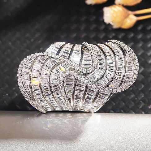 Unique Asymmetrical Brass Ring Bold Cubic Zirconia Jewelry Modern Art-Inspired Statement Piece in Saudi Arabia