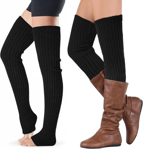 XEPST 2 Pairs Leg Warmers for Women, High Boot Cuffs Knitted Boot Topper Warmers Over Knee Footless Socks for Winter Warmer in Saudi Arabia
