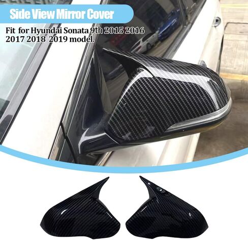 أغطية مرايا جانبية لسيارة Hyundai 9th Gen Sonata 2015 2016 2017 2018 2019 ملحقات غطاء مرآة جانبية لبوق الثور غطاء مرآة الرؤية الخلفية للباب الجانبي ديكور خارجي (مع إشارة الانعطاف، ألياف الكربون) in Kuwait