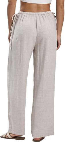 Amazhiyu Women's 100% Linen Pants Summer Casual Wide-Leg Lounge Palazzo Pockets in Saudi Arabia