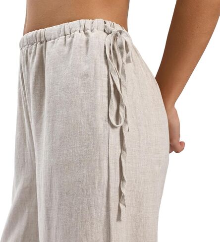 Amazhiyu Women's 100% Linen Pants Summer Casual Wide-Leg Lounge Palazzo Pockets in Saudi Arabia