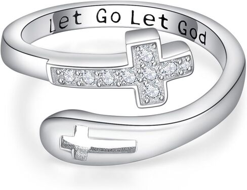 TANGPOET Faith Cross Ring for Women Men 925 Sterling Silver Adjustable Open Finger Thumb Rings Mustard Seed Religious Christian Jewelry Inspirational Encouragement Gifts for Birthday Christmas in Saudi Arabia