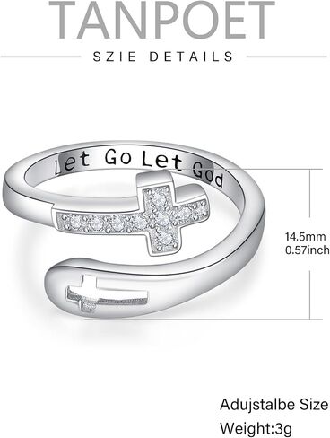TANGPOET Faith Cross Ring for Women Men 925 Sterling Silver Adjustable Open Finger Thumb Rings Mustard Seed Religious Christian Jewelry Inspirational Encouragement Gifts for Birthday Christmas in Saudi Arabia