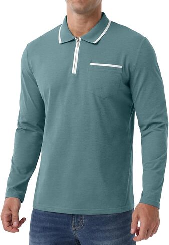 Askdeer قمصان بولو رجالية بسحاب وأكمام طويلة تي شيرت كلاسيكي قمصان جولف كاجوال بياقة أنيقة in Kuwait