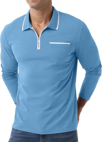 Askdeer Men's Polo Shirts Zip Long Sleeve Classic T-Shirts Casual Golf Shirts Stylish Collared Tee in Saudi Arabia