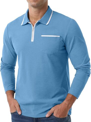 Askdeer Men's Polo Shirts Zip Long Sleeve Classic T-Shirts Casual Golf Shirts Stylish Collared Tee in Saudi Arabia