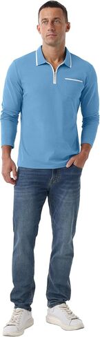 Askdeer Men's Polo Shirts Zip Long Sleeve Classic T-Shirts Casual Golf Shirts Stylish Collared Tee in Saudi Arabia