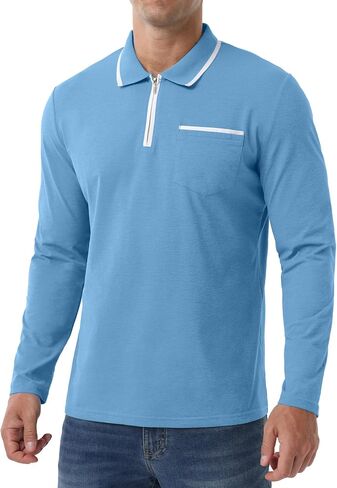 Askdeer Men's Polo Shirts Zip Long Sleeve Classic T-Shirts Casual Golf Shirts Stylish Collared Tee in Saudi Arabia