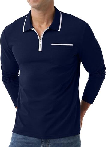 Askdeer Men's Polo Shirts Zip Long Sleeve Classic T-Shirts Casual Golf Shirts Stylish Collared Tee in Saudi Arabia