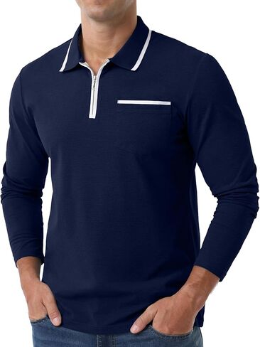 Askdeer Men's Polo Shirts Zip Long Sleeve Classic T-Shirts Casual Golf Shirts Stylish Collared Tee in Saudi Arabia