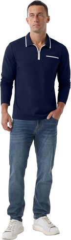 Askdeer Men's Polo Shirts Zip Long Sleeve Classic T-Shirts Casual Golf Shirts Stylish Collared Tee in Saudi Arabia
