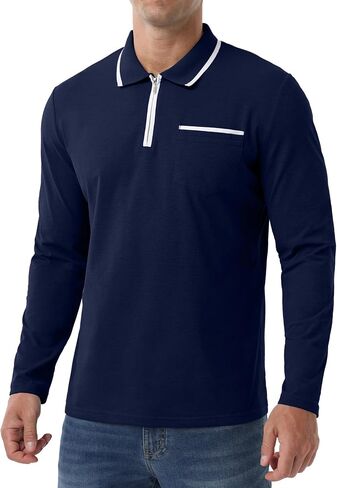 Askdeer Men's Polo Shirts Zip Long Sleeve Classic T-Shirts Casual Golf Shirts Stylish Collared Tee in Saudi Arabia
