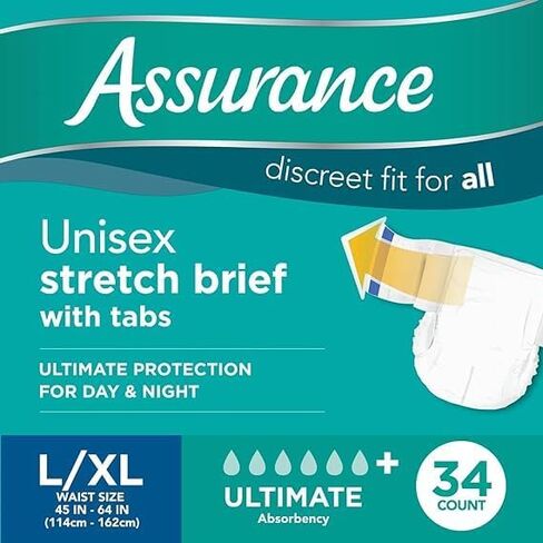 Generic Assurance L/X-Large Unisex Stretch Briefs with Tabs 34 Ct (Pack of 1), White in Saudi Arabia