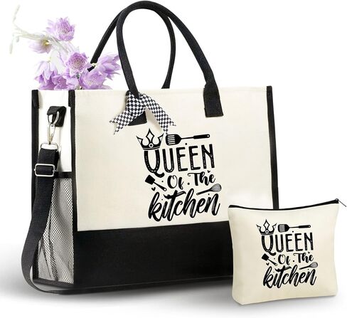 InnoBeta Chef Gifts for Women, Queen of The Kitchen, Canvas Tote Bag for Mom, Grandma, Bag with Top Zipper Closure and Shoulder Strap for Birthday in Saudi Arabia