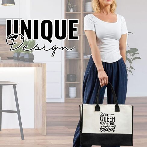 InnoBeta Chef Gifts for Women, Queen of The Kitchen, Canvas Tote Bag for Mom, Grandma, Bag with Top Zipper Closure and Shoulder Strap for Birthday in Saudi Arabia