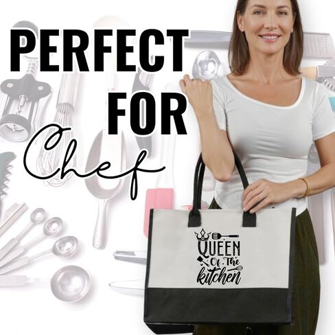 InnoBeta Chef Gifts for Women, Queen of The Kitchen, Canvas Tote Bag for Mom, Grandma, Bag with Top Zipper Closure and Shoulder Strap for Birthday in Saudi Arabia