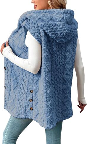 Womens Winter Coats Sleeveless Sherpa Jacket Long Button Down Fleece Hooded Jackets Fuzzy Sweater Vests Coat in Saudi Arabia