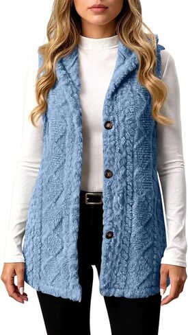 Womens Winter Coats Sleeveless Sherpa Jacket Long Button Down Fleece Hooded Jackets Fuzzy Sweater Vests Coat in Saudi Arabia
