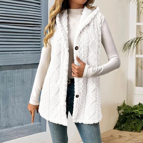 Womens Winter Coats Sleeveless Sherpa Jacket Long Button Down Fleece Hooded Jackets Fuzzy Sweater Vests Coat in Saudi Arabia