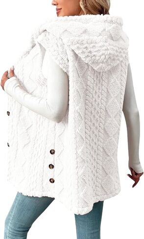 Womens Winter Coats Sleeveless Sherpa Jacket Long Button Down Fleece Hooded Jackets Fuzzy Sweater Vests Coat in Saudi Arabia