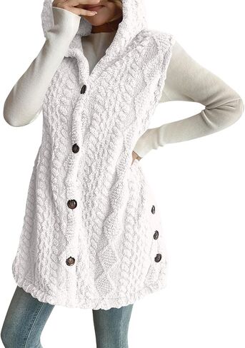 Womens Winter Coats Sleeveless Sherpa Jacket Long Button Down Fleece Hooded Jackets Fuzzy Sweater Vests Coat in Saudi Arabia
