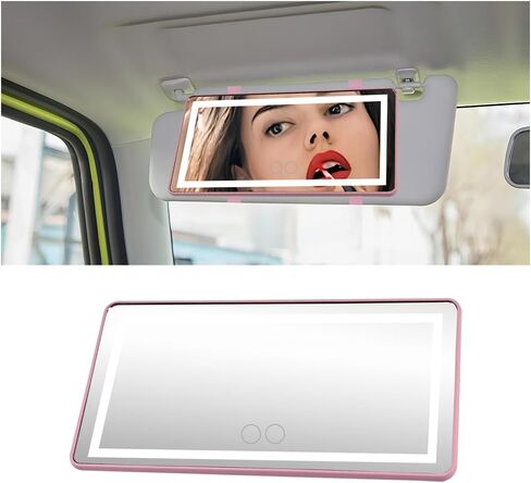 Car Sun Visor Vanity Mirror, Vehicle Sun-Shading Cosmetic Makeup Mirror with Straps, Large Automotive Interior Rear View Mirror Travel Accessories, Universal for SUV, Sedan, Truck (Black) in Kuwait