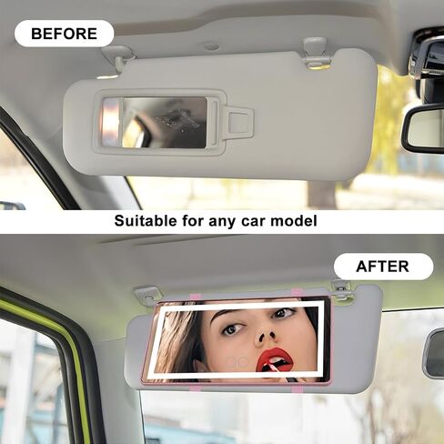 Car Sun Visor Vanity Mirror, Vehicle Sun-Shading Cosmetic Makeup Mirror with Straps, Large Automotive Interior Rear View Mirror Travel Accessories, Universal for SUV, Sedan, Truck (Black) in Kuwait